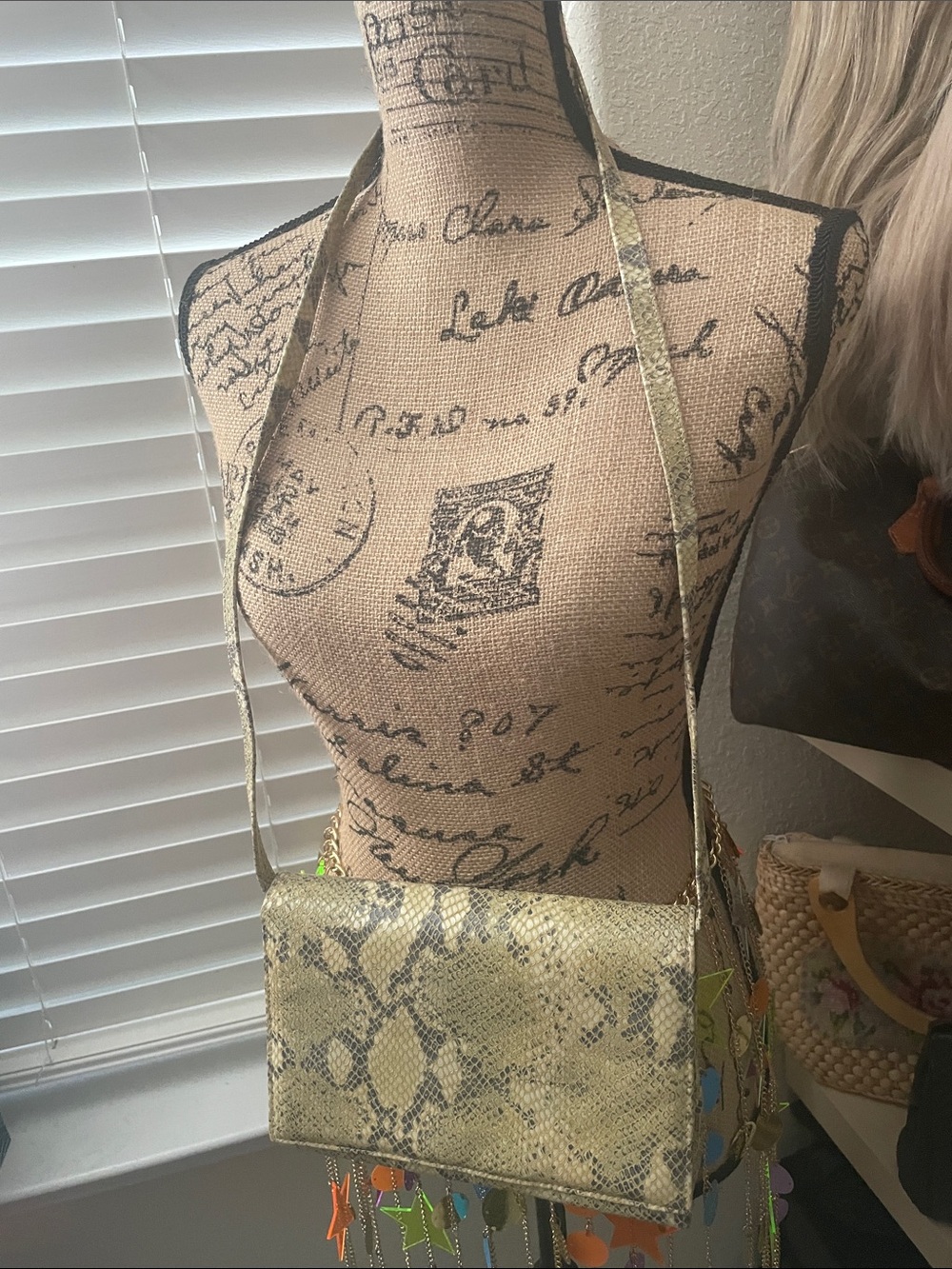 Vintage Muted Lime Snake-Embossed Crossbody Bag
